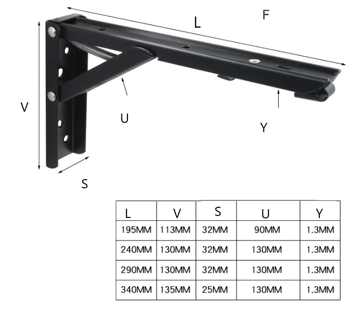 Sklopný držák police 340mm - černý [1pár]