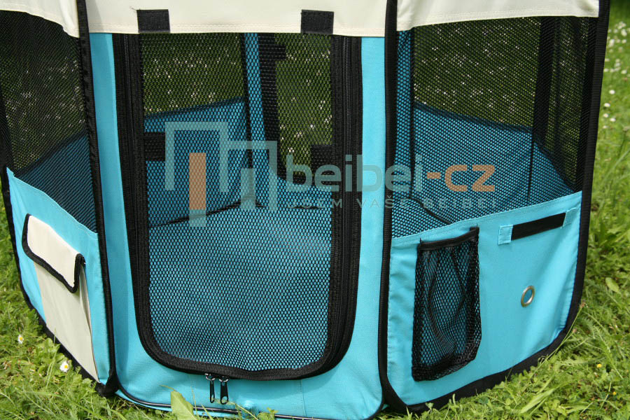 Klietka kruhová, skladacia, látková, výbehy, veľkosť M svetlo modrá