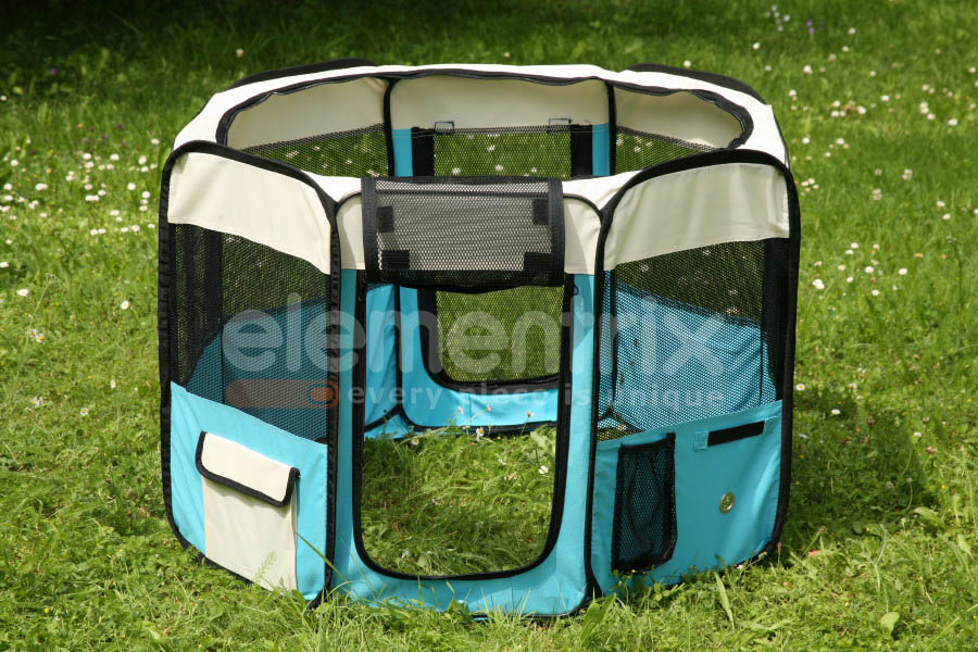 Klietka kruhová, skladacia, látková, výbehy, veľkosť M svetlo modrá