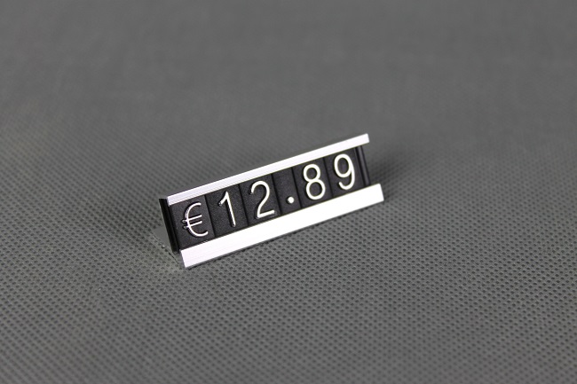 Plastové cenovky hliník strieborné sada EUR