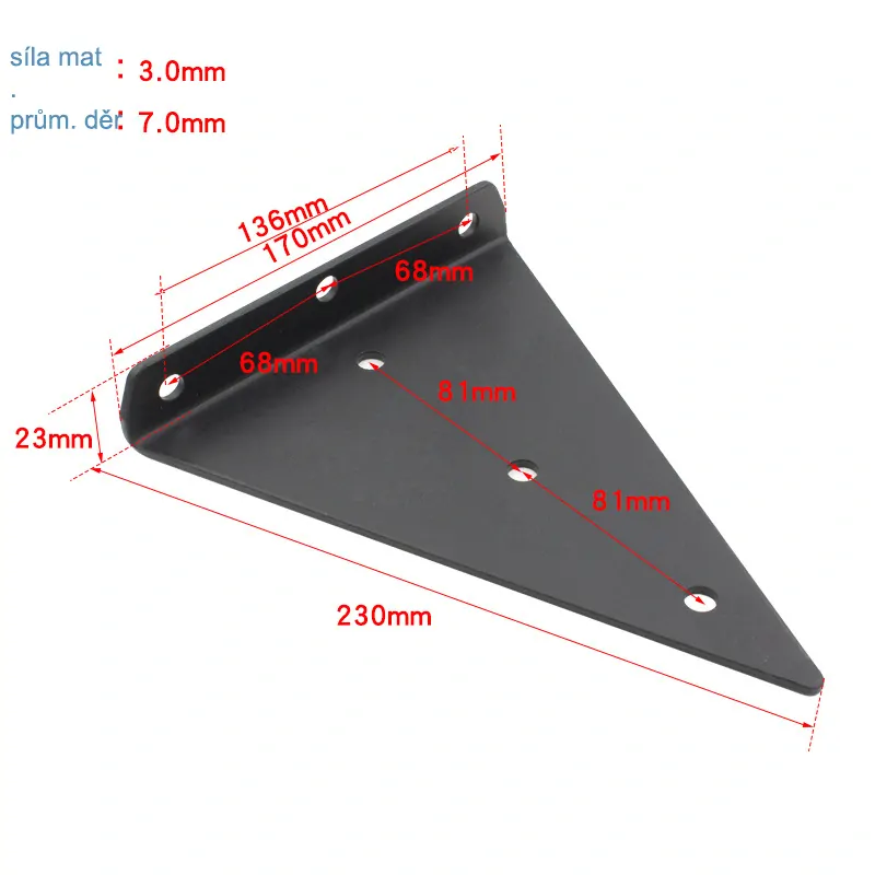 Držiak police trojuholník 170x220mm - čierny [1ks]
