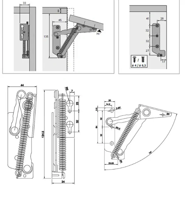 Výklopné nábytkové pánty 80° (2ks)