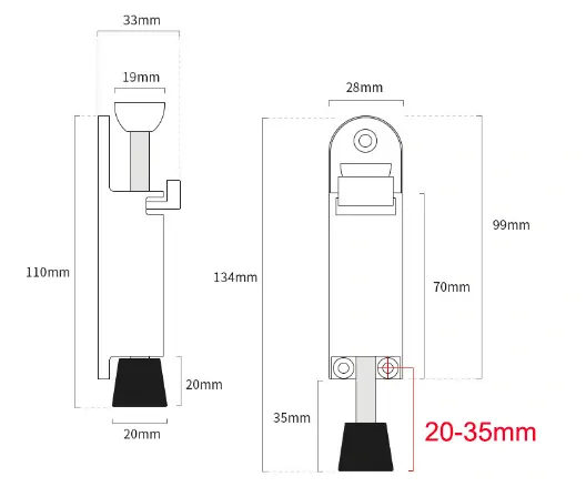 Dverná zarážka našľapávacia 99mm, meď