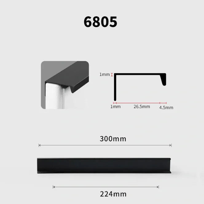 Profilová nábytková úchytka 300mm 6805 horná čierna