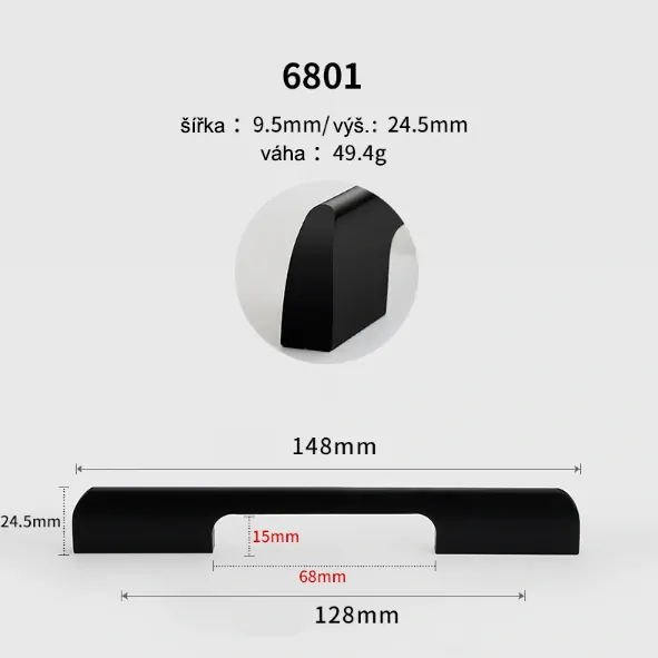 Nábytková úchytka 148mm 6801 čierna
