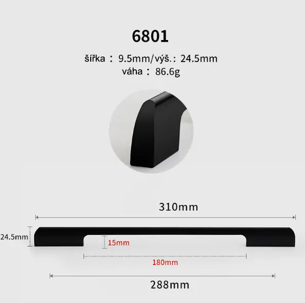 Nábytková úchytka 308mm 6801 čierna