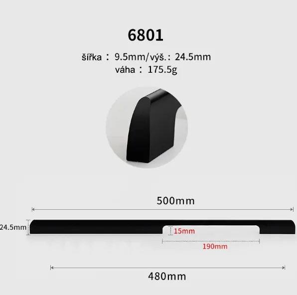 Nábytková úchytka 500mm 6801 čierna