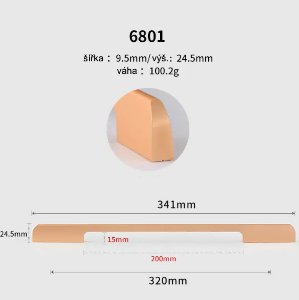 Nábytková úchytka 340mm 6801 zlatá odstín rose gold