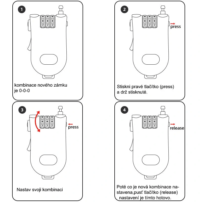 Navíjací numerický zámok ružovy 100cm
