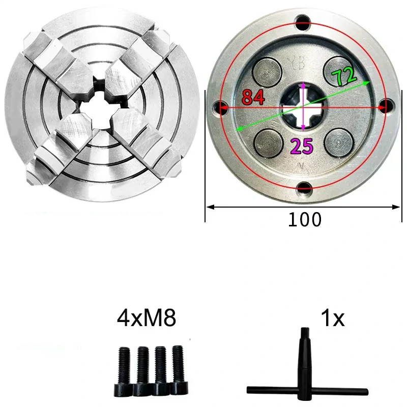 Skľučovadlo na sústruh, 100mm K72-100 4-čeľusťové
