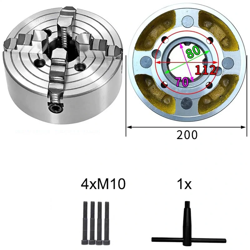 Skľučovadlo na sústruh, 200mm K72-200 4-čeľusťové