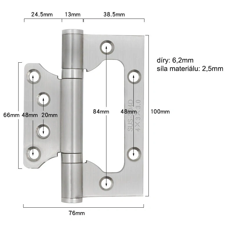 Nerezový dverný pánt 100x76mm ložiskový (2ks)