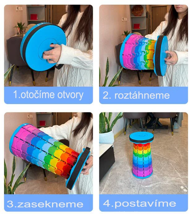 Teleskopická skladacia stolička oranžovočierna