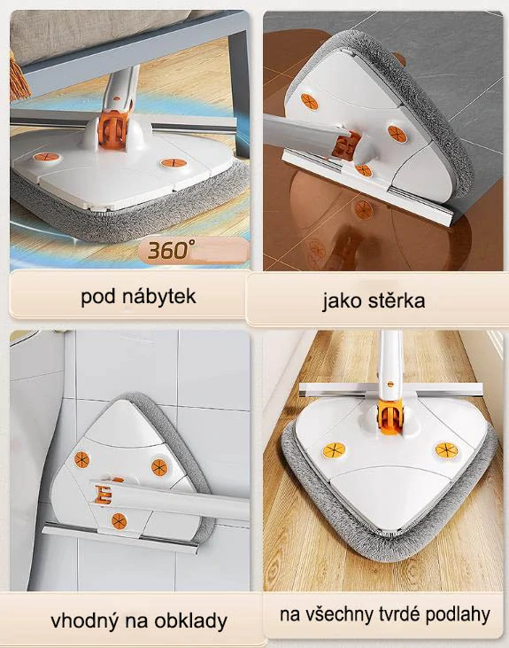 Trojuholníkový mop na podlahu, okná + 3 náhrady biely
