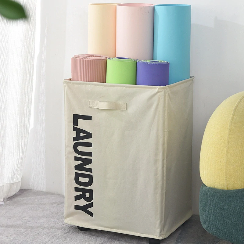 Textilný kôš na bielizeň biely na kolieskach 79l