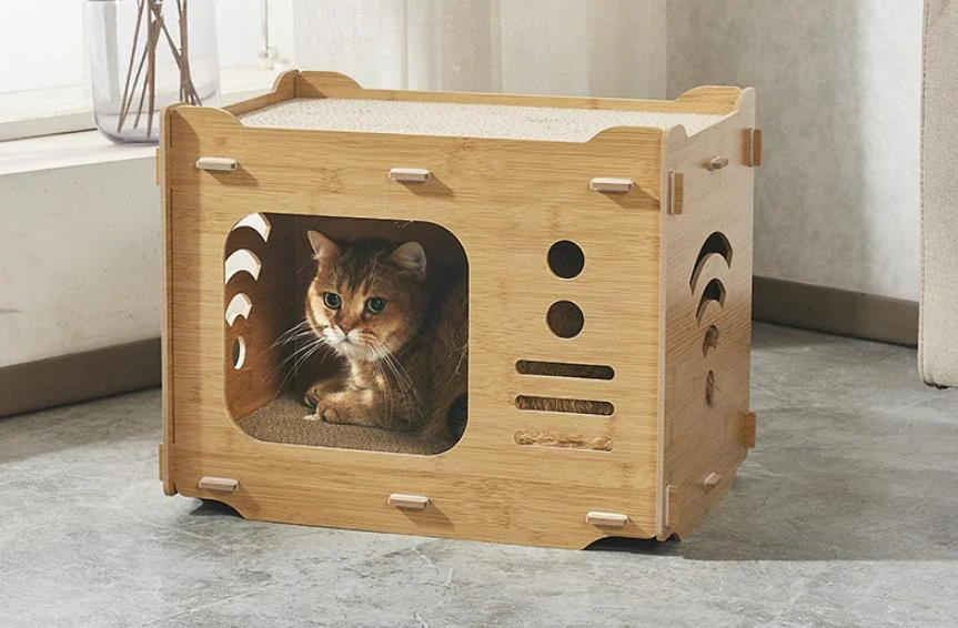 Domček pre mačky a malé psy 2v1 so škrabadlom