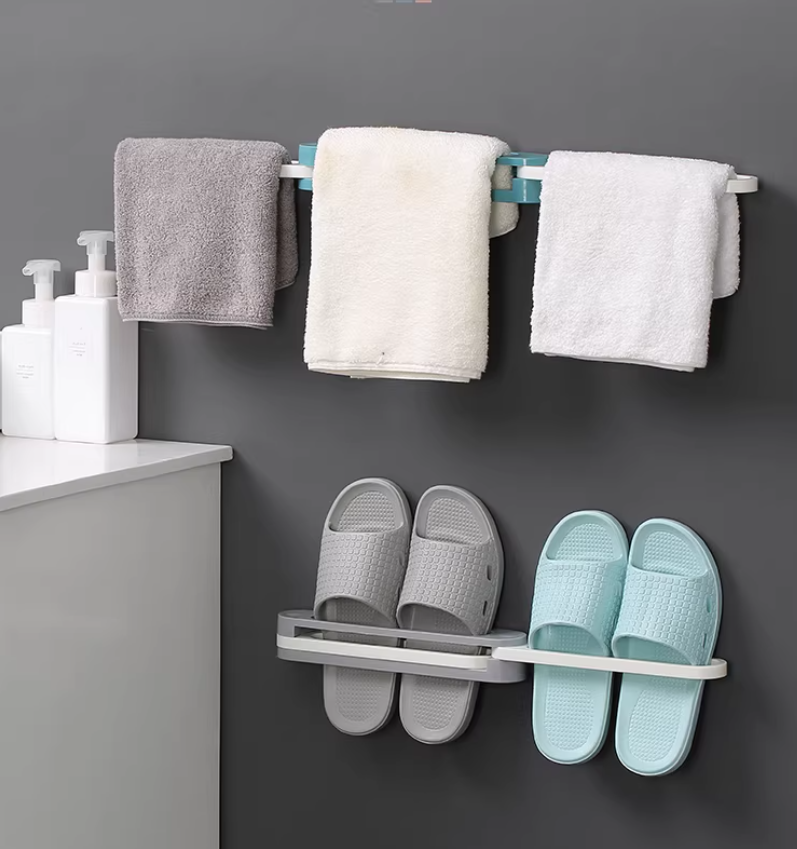 Nástenný držiak na papuče – skladací organizér (šedo-biely)