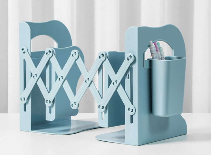 Organizér, stojan na knihy s držiakom na ceruzky – zelenomodrý