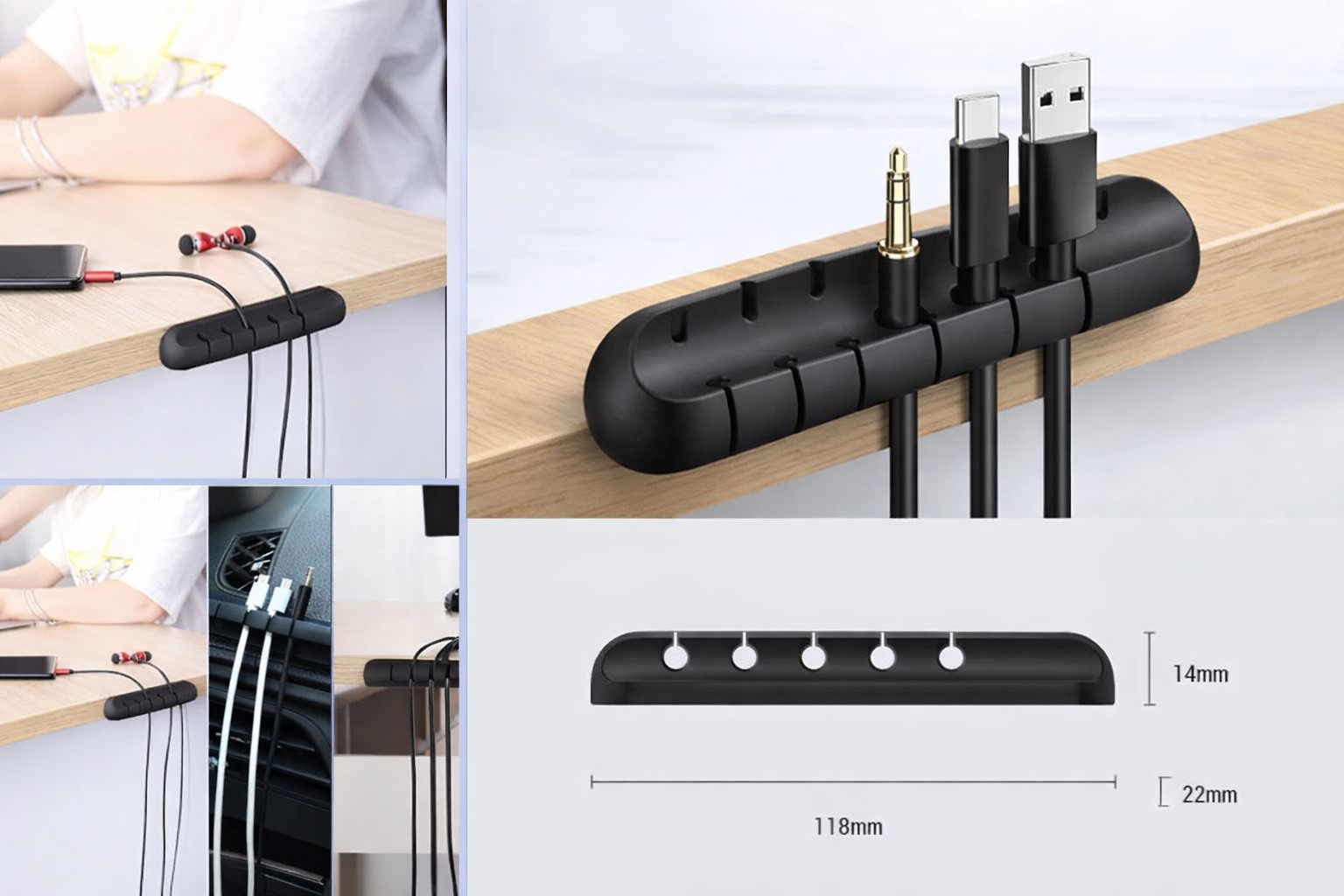 Organizér káblov na stôl - 5 slotov (čierny)