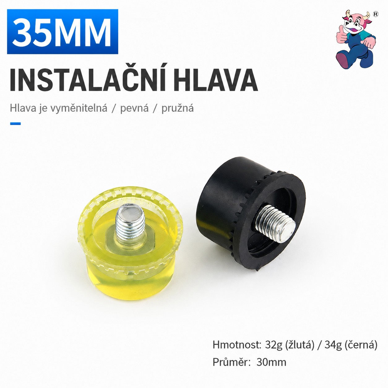 Náhradná hlavica 35 mm pre inštalačné kladivo - gumová + PU, 2 ks