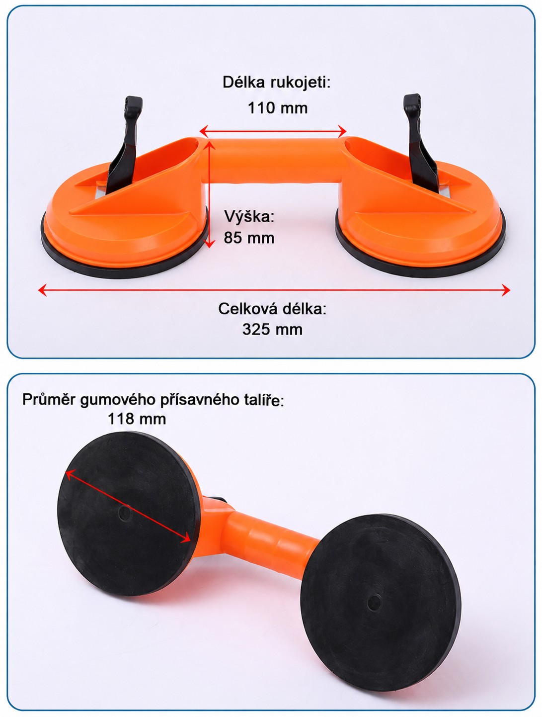 Dvojitá prísavka na sklo a dosky – nosnosť 65–75 kg