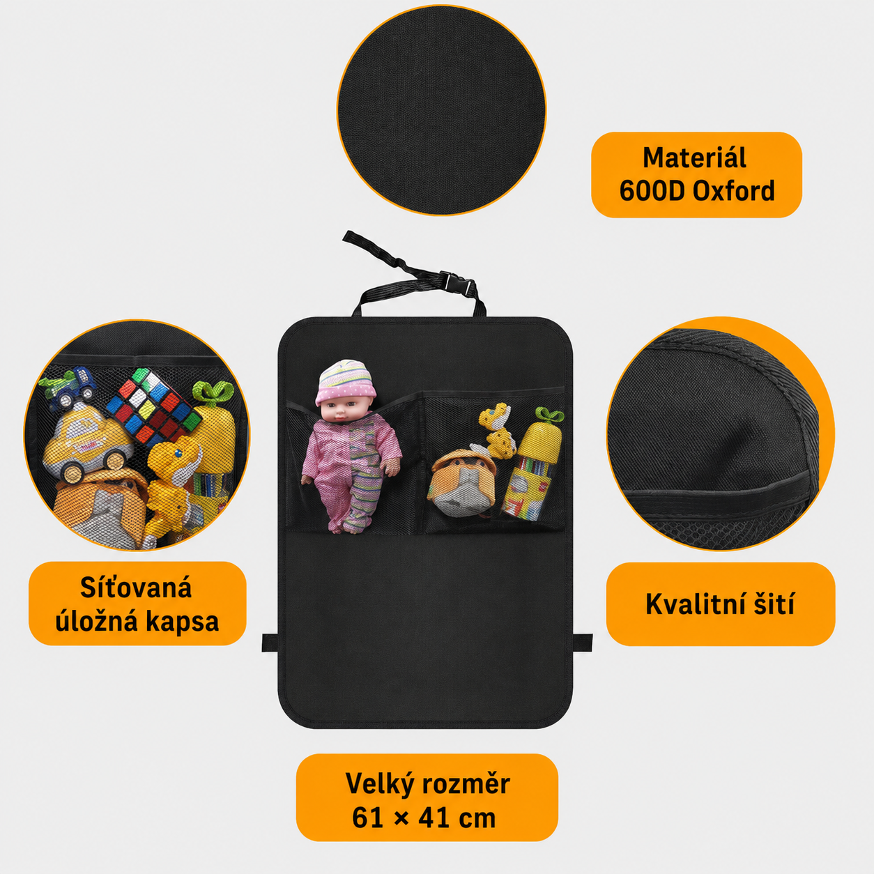 Chránič sedadiel do auta s vreckami - čierny 1ks