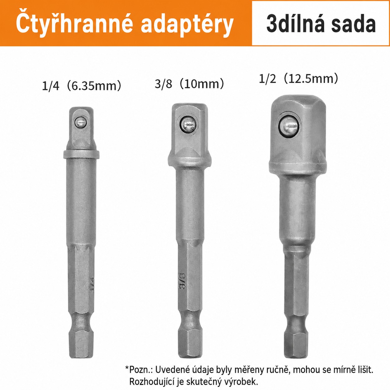 3dielna sada štvorhranných adaptérov do vŕtačky