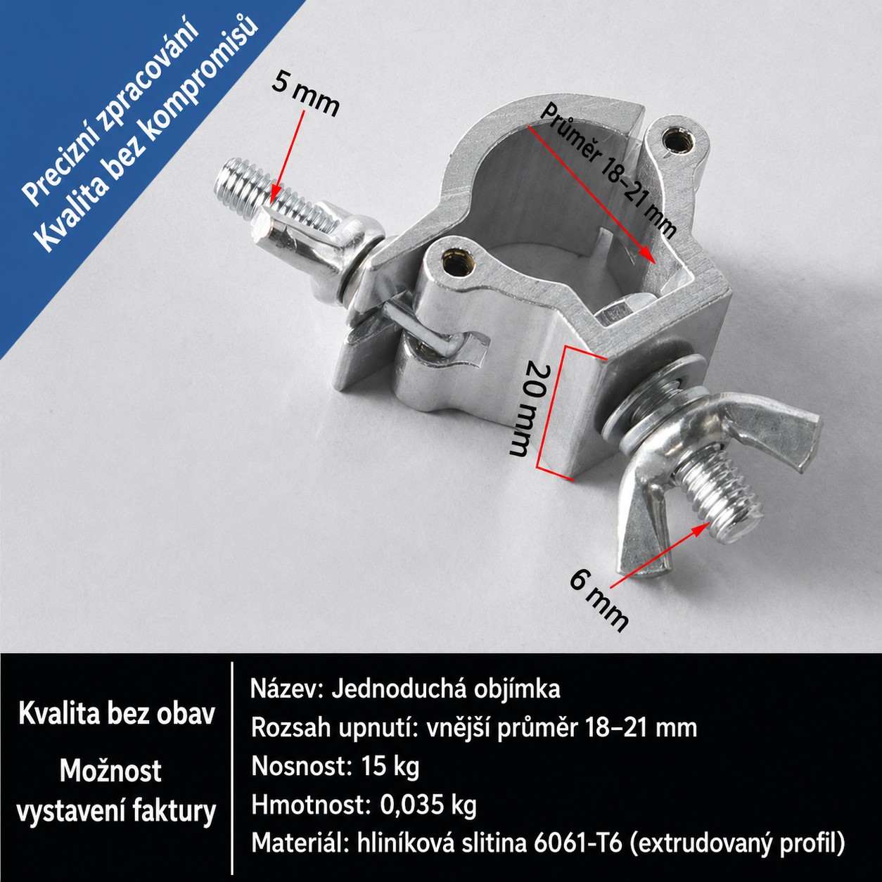 Hliníková objímka na rúrku 18–21 mm