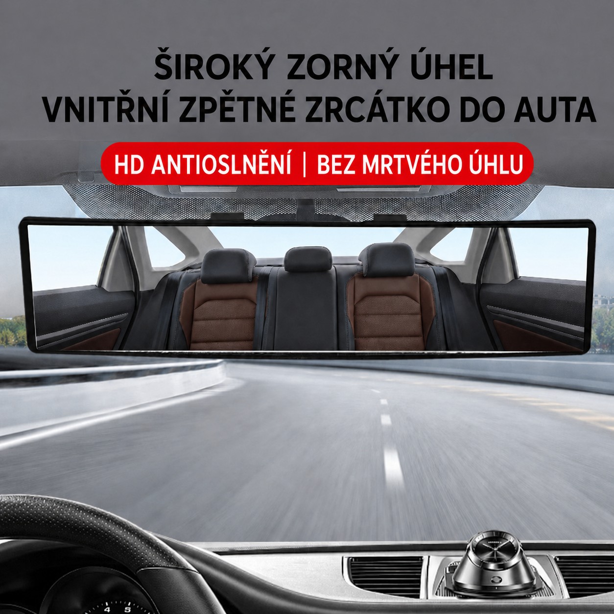 Širokouhlé zakrivené spätné zrkadlo do auta 28,5 × 7 cm