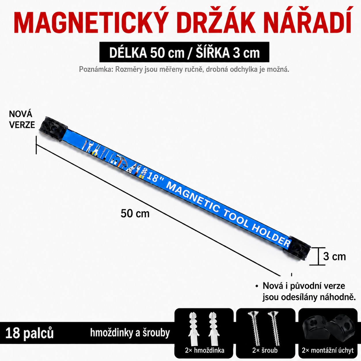 Magnetická lišta na náradie 500 mm - úžitková dĺžka 457 mm