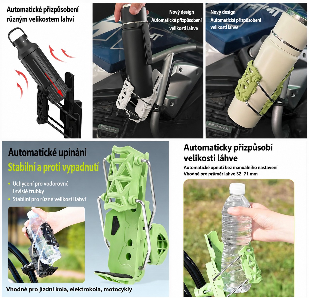Automatický držiak fľaše na bicykel / elektrobicykel / motocykel - čierny