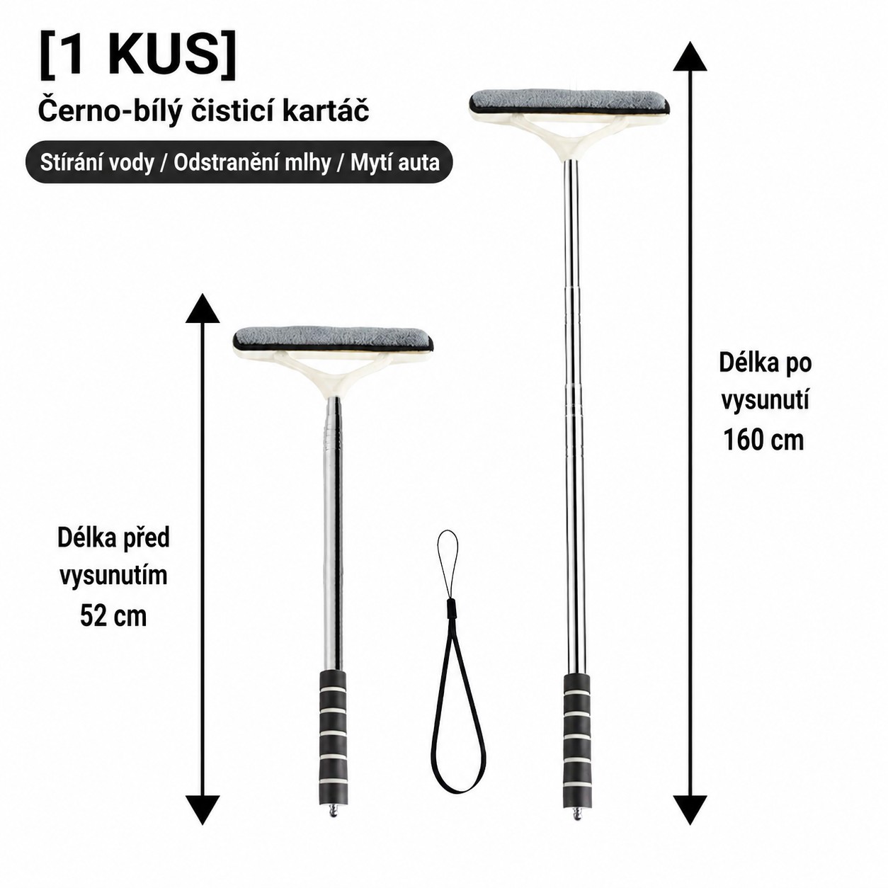 Teleskopická stierka / čistič skiel do auta - dĺžka 52-160 cm