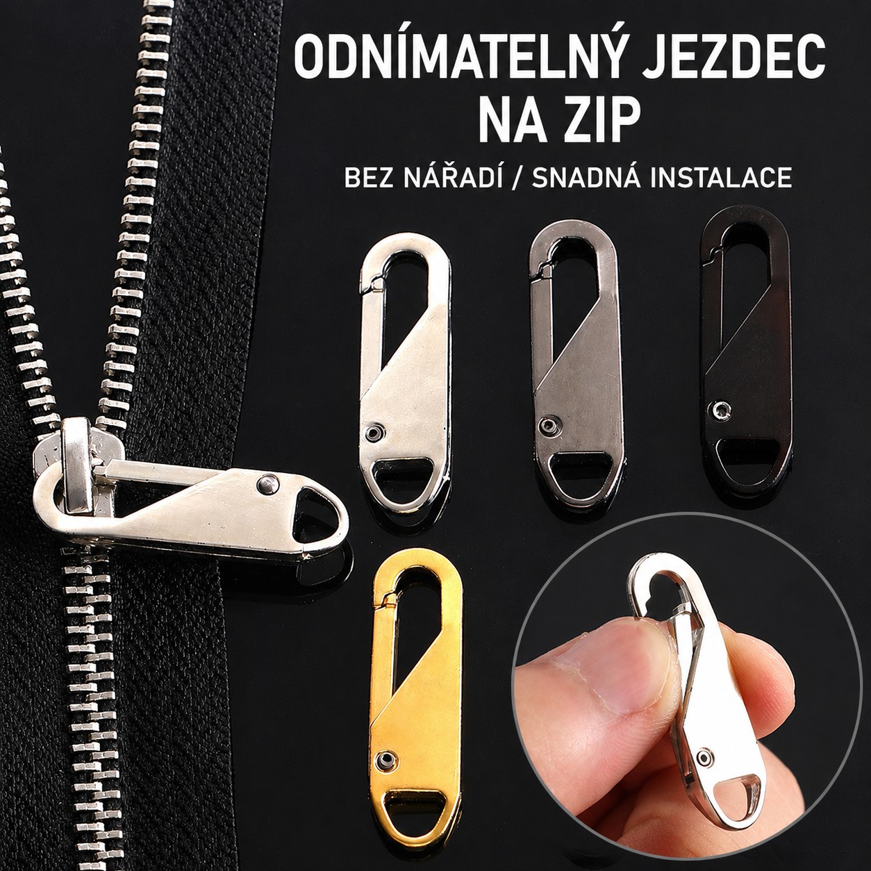 Náhradný jazdec na zips – 5 ks, čierny