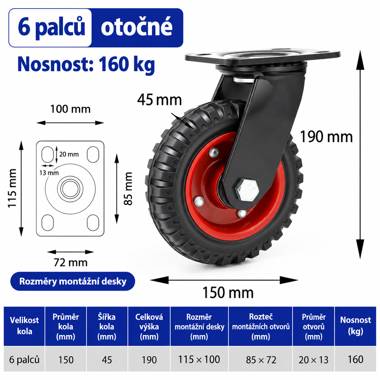 Otočné transportné koliesko 150 mm - nosnosť 160 kg