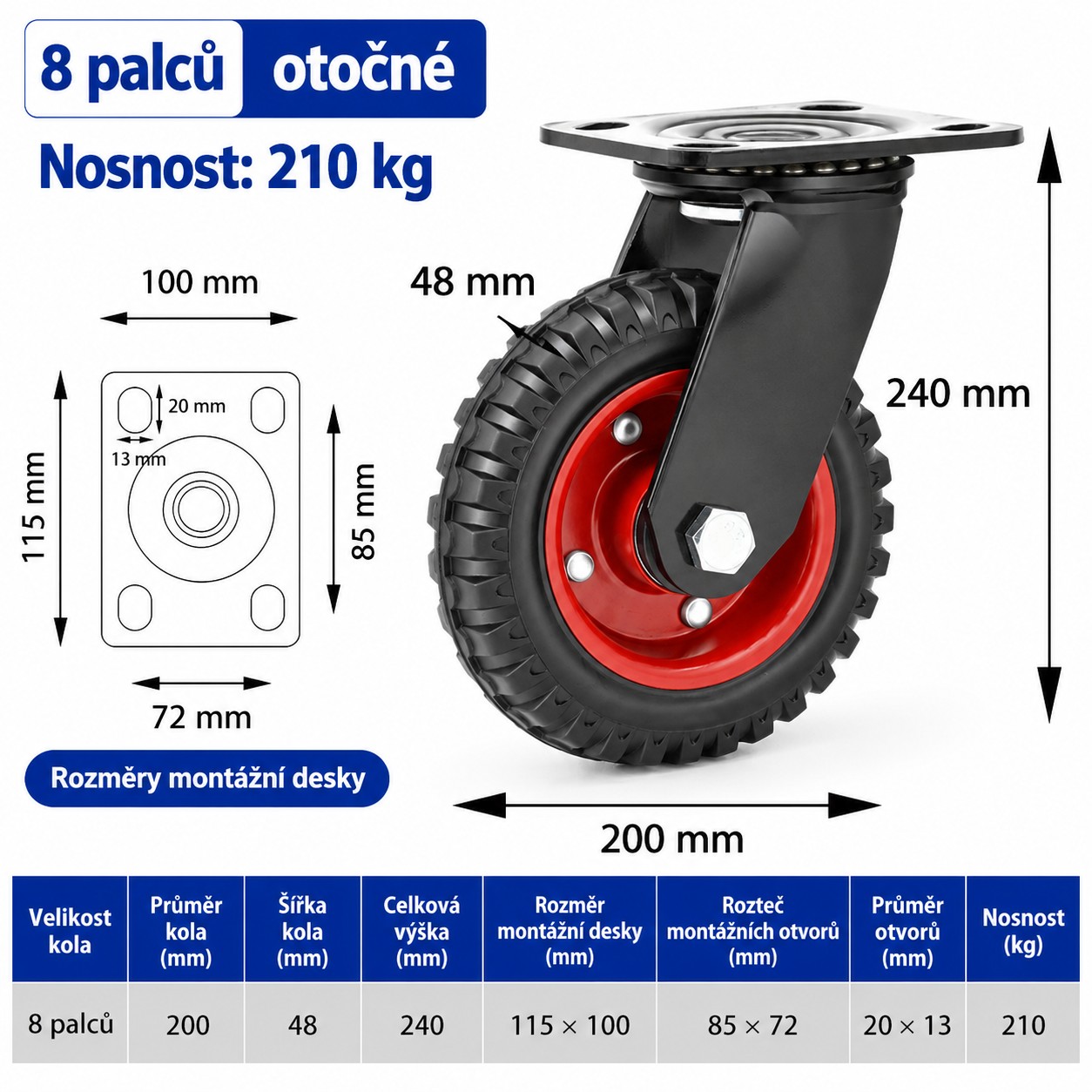 Otočné transportné koliesko 200 mm - nosnosť 210 kg