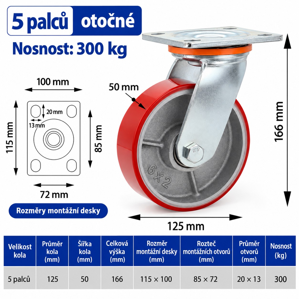 Otočné transportné koliesko 5" / 125 mm - nosnosť 300 kg