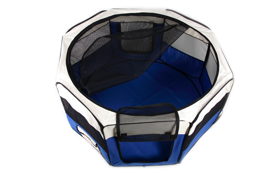 Klietka kruhová, skladacia, látková, výbehy, veľkosť L, tmavá modrá
