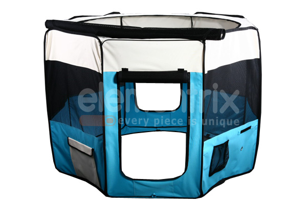 Klietka kruhová, skladacia, látková, výbehy, veľkosť L svetlo modrá