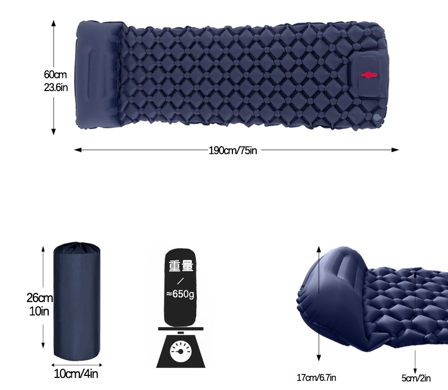 Samonafukovacia dvojitá turistická karimatka so vstavanou pumpou navy modrá