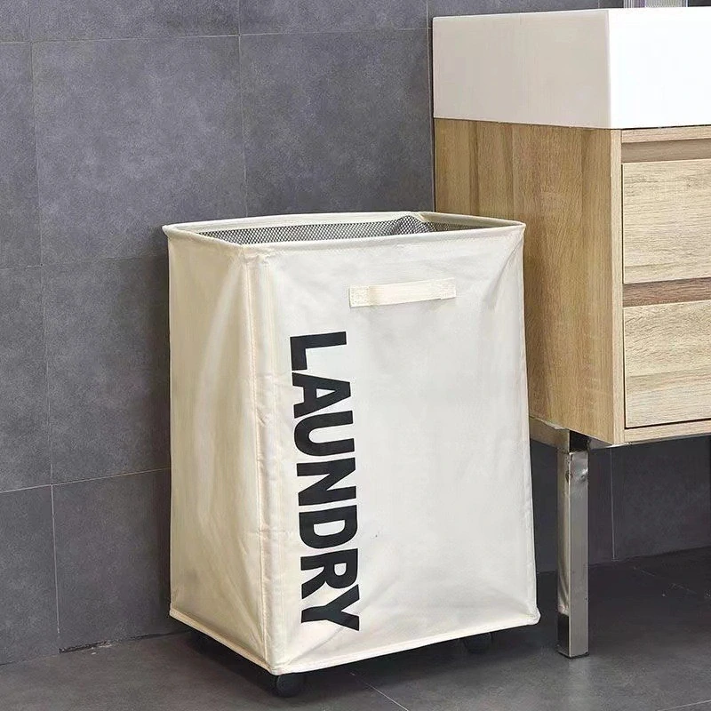 Textilný kôš na bielizeň biely na kolieskach 79l