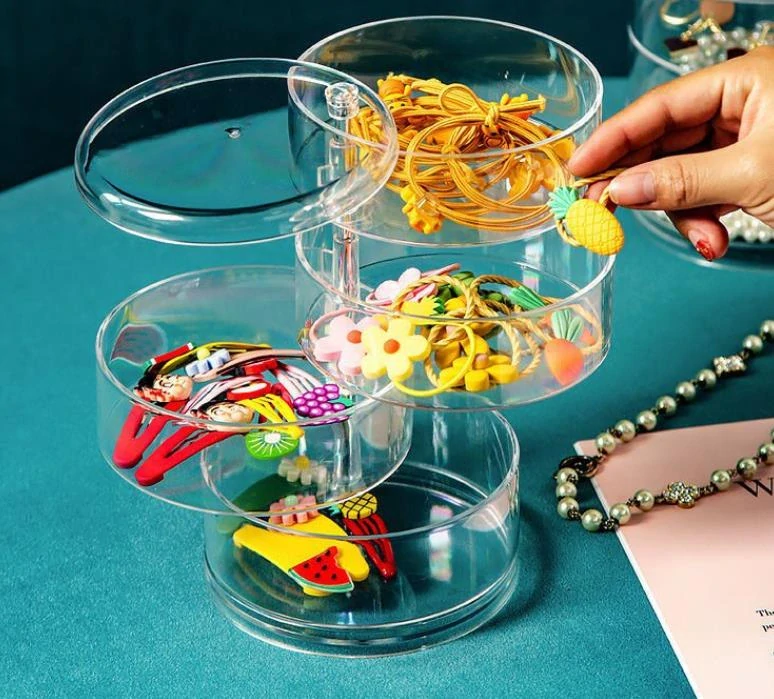 Štvorposchodový otočný organizér na šperky transparentný