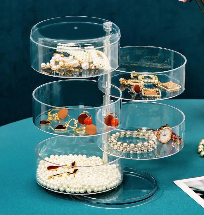 Päťposchodový otočný organizér na šperky transparentný