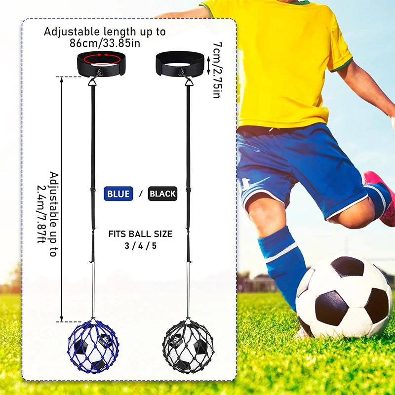 Futbalový trenažér s pásom na telo a elastickým lanom (modrý)