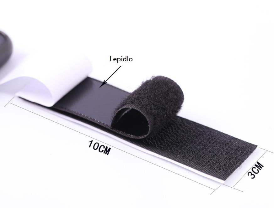 Samolepiace suchý zips (Velcro) – čierny, 3 × 10 cm, 10 ks