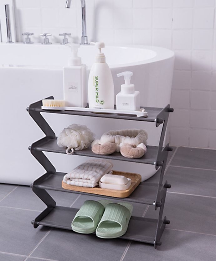 Botník / organizér s policami - šedý (skladací regál)