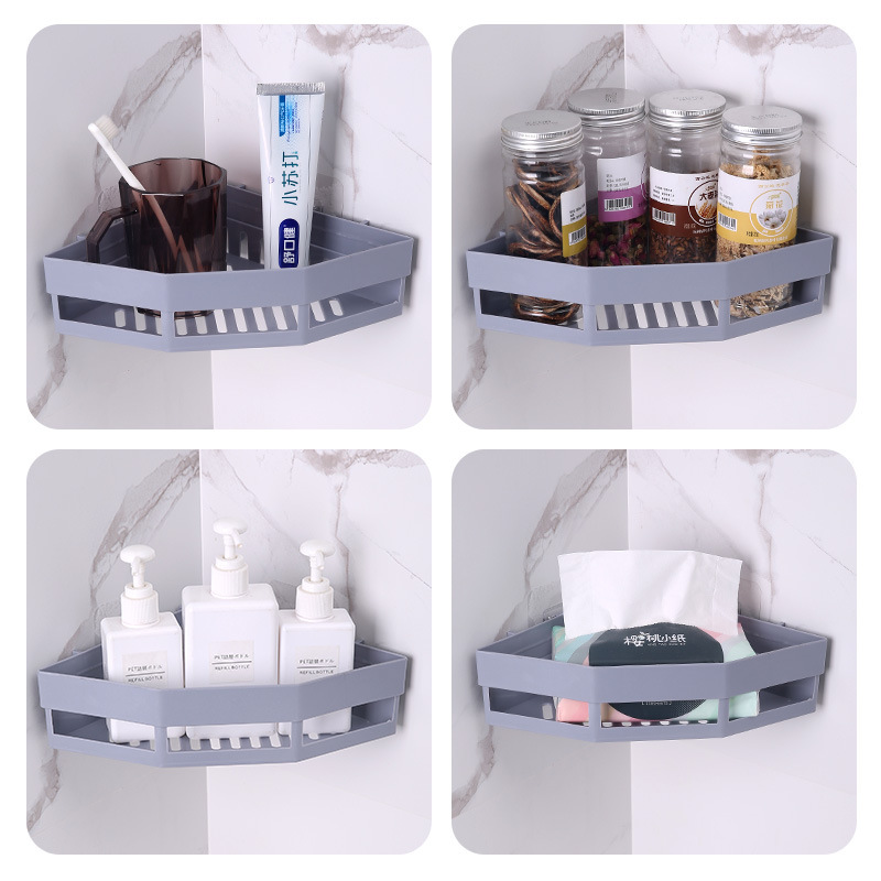 Rohová nástenná polička do kúpeľne - šedá