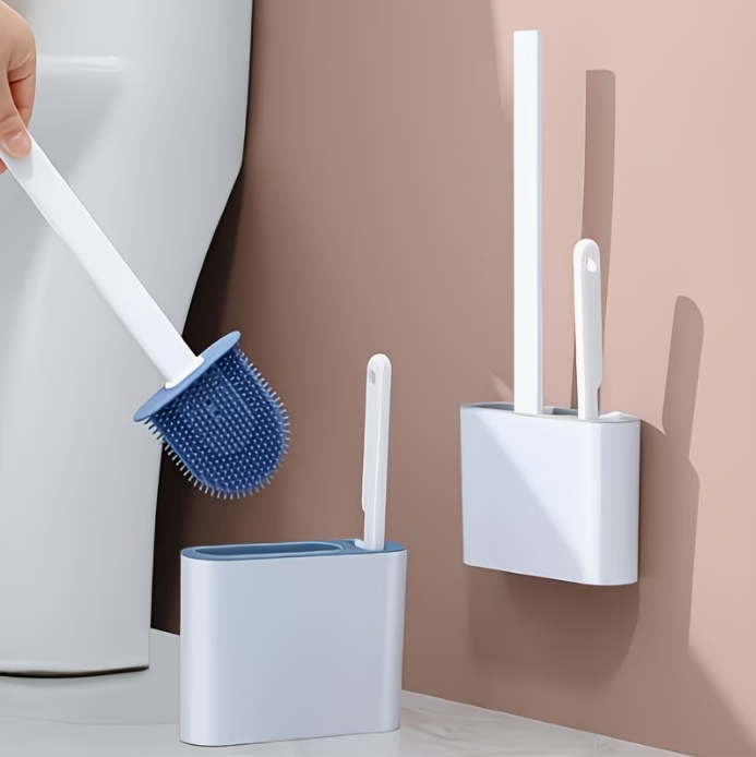 Silikónová WC kefa s držiakom – sada 2 kief (modrá)