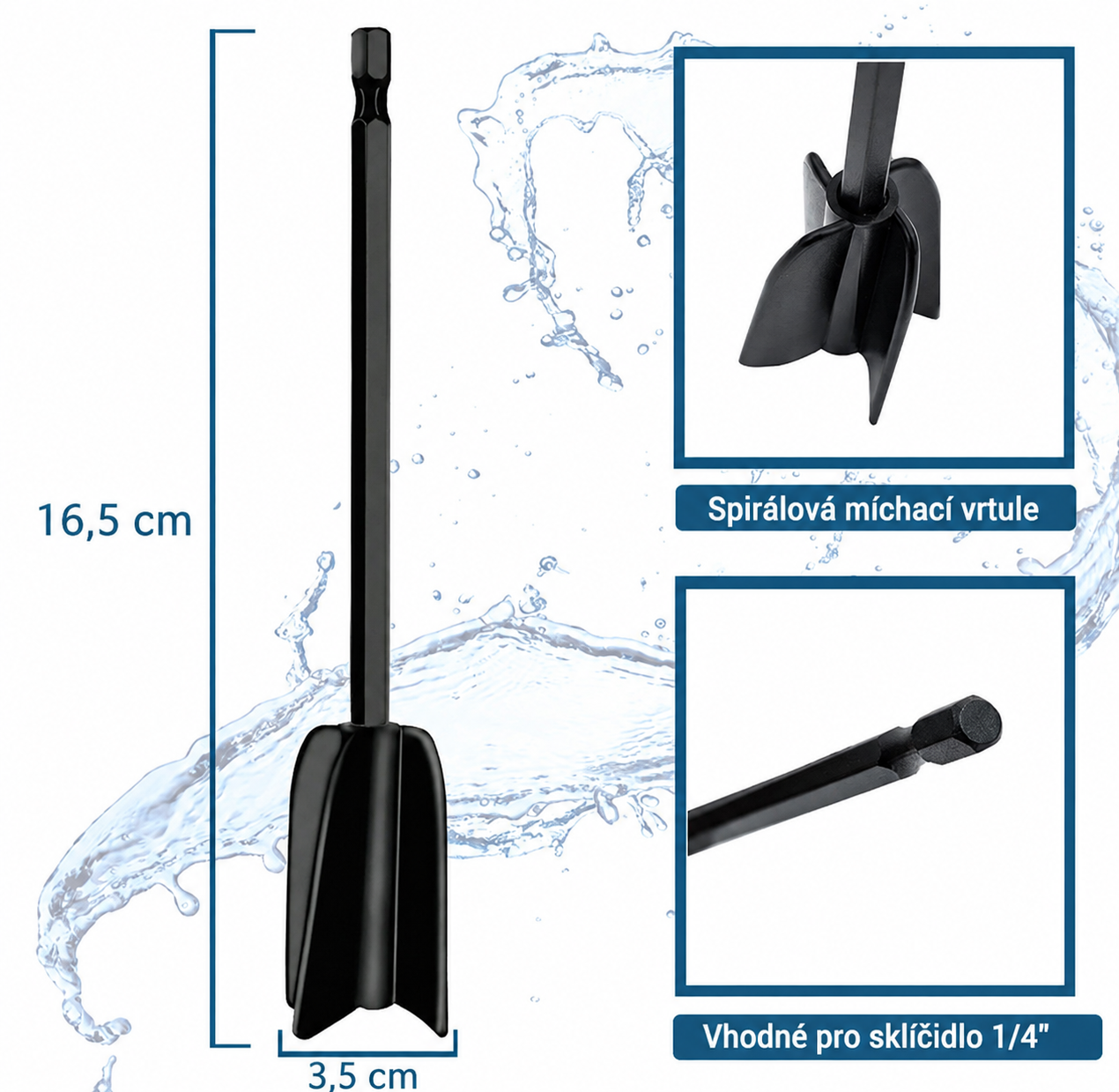 Miešacia metla do vŕtačky 16,5 cm – čierna, súprava 3 ks