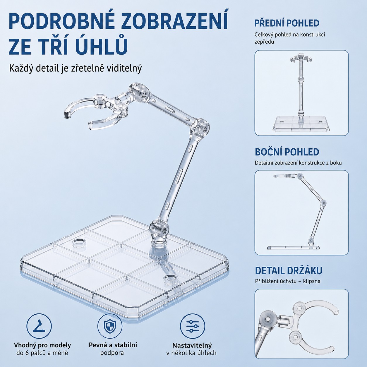 Univerzálny stojanček na figúrky a modely – transparentný, 1 ks