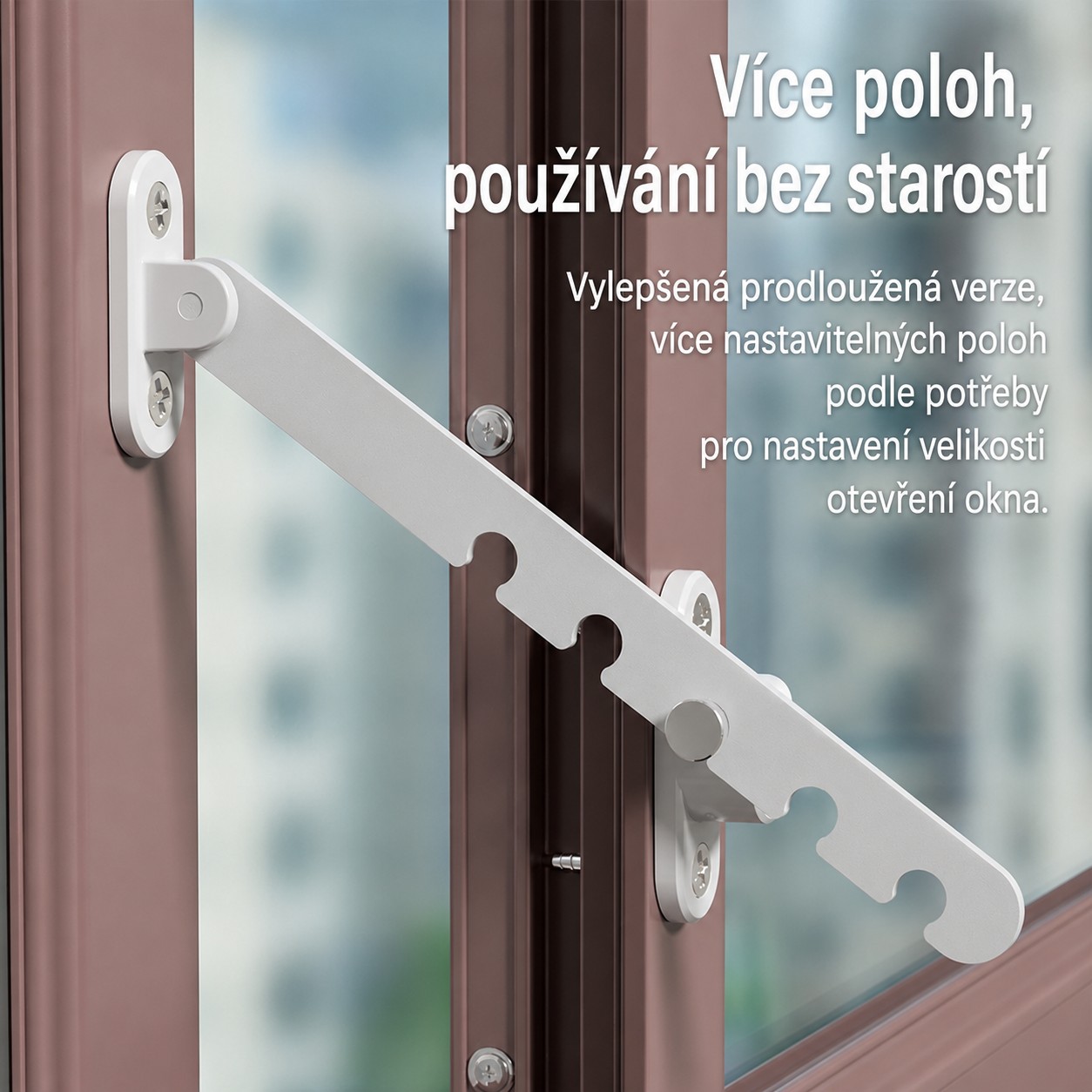 Nastaviteľná bezpečnostná poistka na okno a balkónové dvere – 5 polôh, plastová